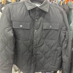 Men's Black Quilted Snap-Front Shirt Jacket